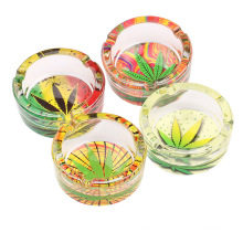 Cross-border hot sale 85mm luminous glass ashtray with stickers